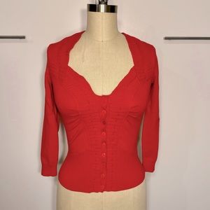 Anthropologie Rosne Netra Red Dark Coral Vintage Inspired Knit Cardigan M